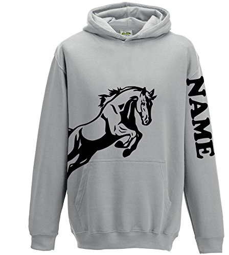 FunkyShirt Personalised Equestrian Hoodie Horse Riding Hoody for Girls Sport Grey