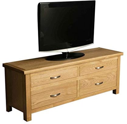 London Oak 120cm Large Chest of Drawers or TV Stand for Living Room or Bedroom Smart Televisions up to 54 inches | Roseland Furniture Solid Wooden 4 Drawers Storage Unit | Fully Assembled