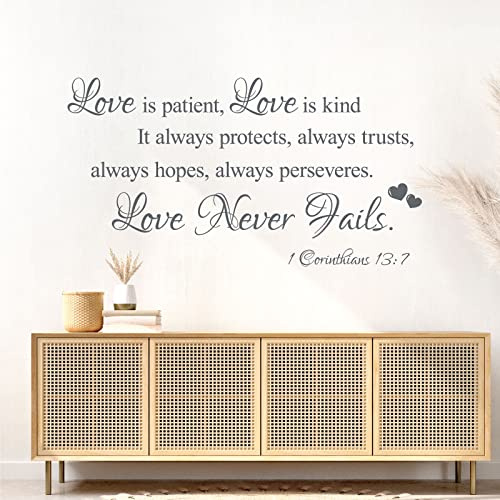 Love is Patient, Love is Kind... Lové Never Fails – Korinther Bibel Wall Art Zitat Wandsticker [Mittel] [Dunkelgrau]