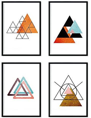 Nacnic Set de 4 láminas para enmarcar Sahara Y Egipto. Posters Estilo nórdico con triángulos para la decoración del hogar