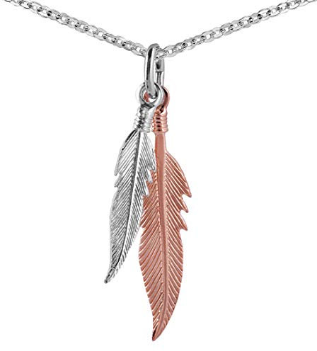 MATERIA Rosegold Kettenanhänger Feder mit Kette - 925 Silber Anhänger rose gold vergoldet bicolor KA-132-Rose_K97-50cm