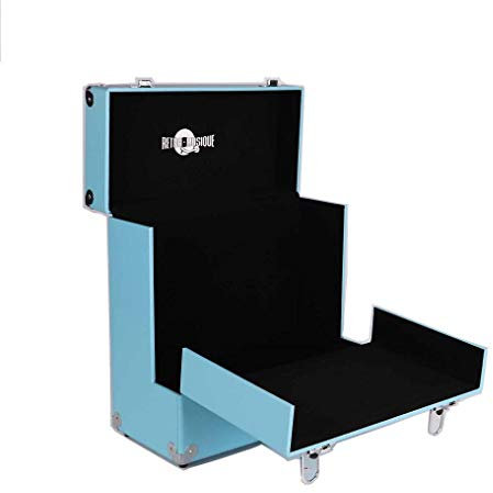 Retro musique 12 Vinyl Record Storage Case with Unique Folding Front Flap for Better Access to Your LPs,Holds up to 35 LPs (Turquoise)