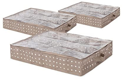 Compactor RAN9818 3er Set Unterbettkommode für Schuhe, staubdicht, Rivoli-Serie, Braun, Polypropylen und Eva, 76 x 60 x Höhe 15 cm