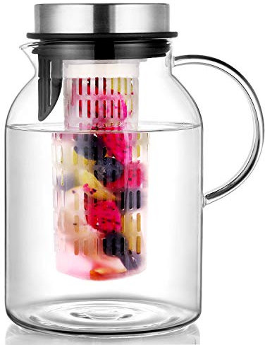 Hiware Glass Fruit Infuser Jug High Heat Resistant Jug for Hot/Cold Water, Infused Drinks and Tea IC2019/6/27