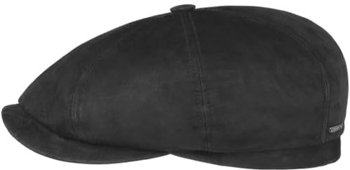 Stetson Hatteras Flat Cap Leder Schiebermütze Herren Handmade in Germany Sommer Winter schwarz 60 cm