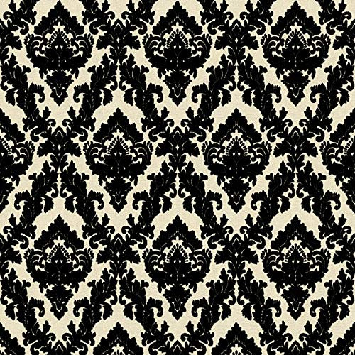 Samt Tapete in Schwarz Weiß | Barock Vliestapete mit Ornament aus Flock auf Vinyl | Wohnzimmer und Esszimmer Wandtapete mit Muster elegant