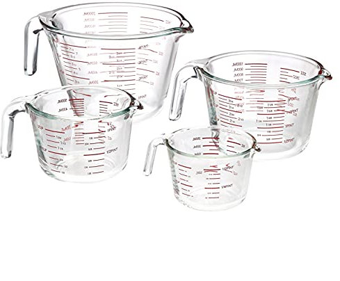 AmazonCommercial Glass Measuring Cup Set, 4 Piece Set Includes 1 Cup, 2 Cup, 4 Cup, and 8 Cup