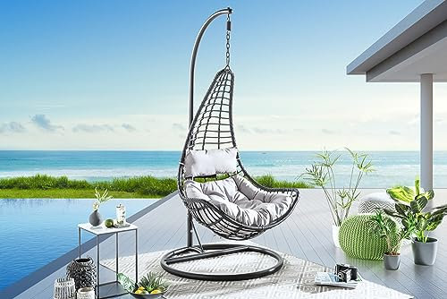 Outdoor Hängesessel LOFT Wide grau schwarz Hängestuhl inkl. Kissen wetterfest Gestell mit Sitzkorb Sessel Gartensessel