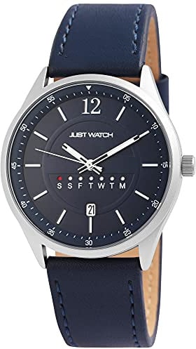 Just Watch Aram Herren-Uhr Echt Leder Leuchtzeiger Datum Analog Quarz JW10113 (blau)