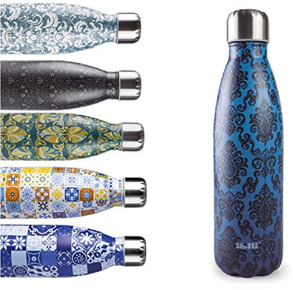 Ibili - Bouteille Isotherme Baroque Blue (Bleu Baroque), 500 ml, Acier Inoxydable 18/10, Double Paroi, Réutilisable