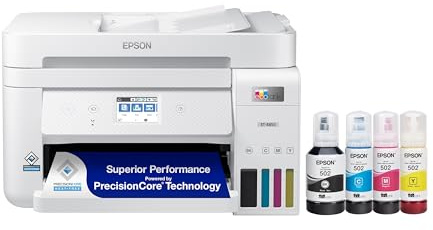 Epson EcoTank ET-4850 Wireless All-in-One Cartridge-Free Supertank with Scanner Copier, Fax, ADF and Ethernet, The Printer Office Printer - White