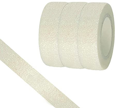 CIAJIE Glitter Washi Tape, 3 Rollen 15mm Dekoband, selbstklebendes Klebeband zum Basteln, klebriger Glitzerrand, Zubehör für DIY, Bullet Journal, Basteln, Geschenkverpackung, Scrapbooking