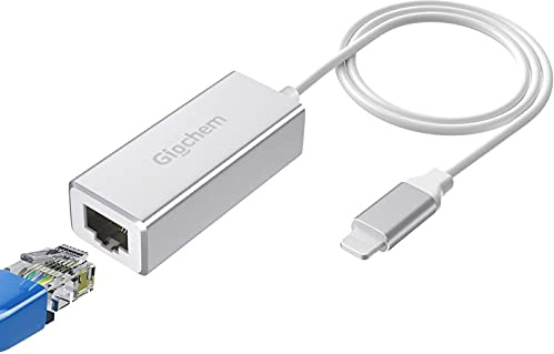 Giochem Ethernet Adapter Compatible con Lightning iOS 15, RJ45 Ethernet LAN Network Adapter for Phone Pad, 3.3ft/1MCable, 10/100Mbps de Alta Velocidad [Silver]
