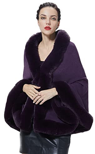 BEAUTELICATE Kunstpelz Stola Schal Damen Strick Bolero Poncho Cape für Hochzeit Abend Braut Frauen Brautschal Brautstola (Violett, Einheitsgröße)