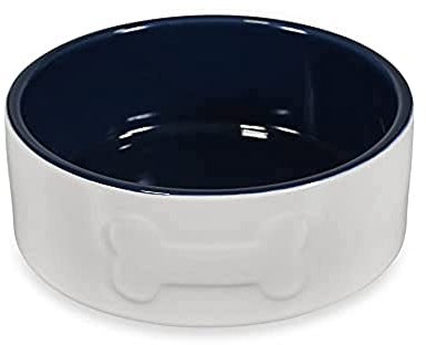 Petface Bone Ceramic Dog Food Bowl (Cream/Navy), 20cm