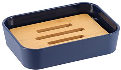 TENDANCE Porte-Savon Bleu Marine et Bambou