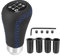 X AUTOHAUX Auto Schaltknauf 5 Gang Schwarz aus PU Leder mit Blau Stichen