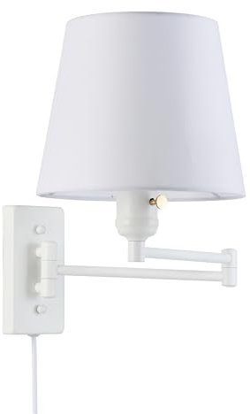 B·LED BARCELONA LED BarcelonaLED Wandleuchte mit Gelenkarm, nordisches Weiß, modern, mit Steckerkabel und Schalter, Stoffschirm, weiß, E27-Fassung, zum Lesen, Schlafzimmer, Nachttisch, Hotel