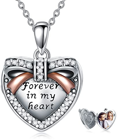 LONAGO Personalisiertes Foto Medaillon mit Bild Halskette 925 Sterling Silber für Immer in Meinem Herzen Medaillon Anhänger Halskette Schmuck