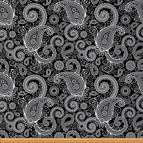 Loussiesd Paisley Stoff Meterware Boho Paisley Drucken Möbelstoff für Stühle Sofa Couch Boho Exotischer Stil Outdoor Stoff Wasserdicht Indischer Stil Dekorationsstoff 92x150cm Schwarz Weiß