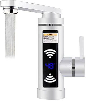 Rubinetto elettrico da 3000 W, scaldabagno a LED, rubinetto istantaneo, temperatura 25-60 ℃, IPX4, impermeabile (bianco)