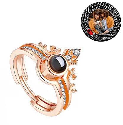 DEZUNTU Ich liebe dich Ring 100 Sprachen Projektionsring, benutzerdefiniertes Foto 2-in-1-Kronenring, der sagt, ich liebe dich in 100 Sprachen Personalisiertes Schmuckgeschenk für Frauen Mutter