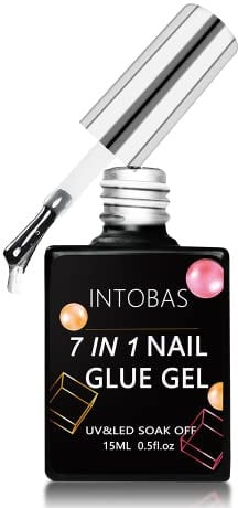 INTOBAS 7 EN 1 Colle Pour Faux Ongles UV Extra Forte, 15ml Colle Capsule Americaine Ongle, Gel Gummy Base Pose Americaine, Colle à Ongles UV Gel Longue Duré