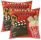 Vintage Movie Theater Throw Pillow Covers For Sofa Couch Grunge Red Cinema Popcorn Pillow Covers,Movie Night Filmstrip Cushion Covers,Cinema Ticket Film Decorative Pillow Covers,22x22 Set of 2