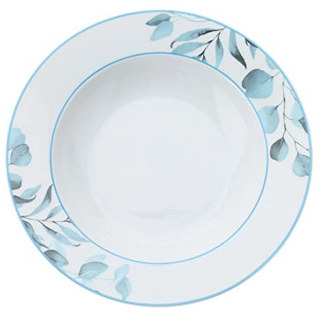 HERVIT Set de deux assiettes creuses blanc/bleu fleuri en porcelaine Botanic Ø21,5 cm