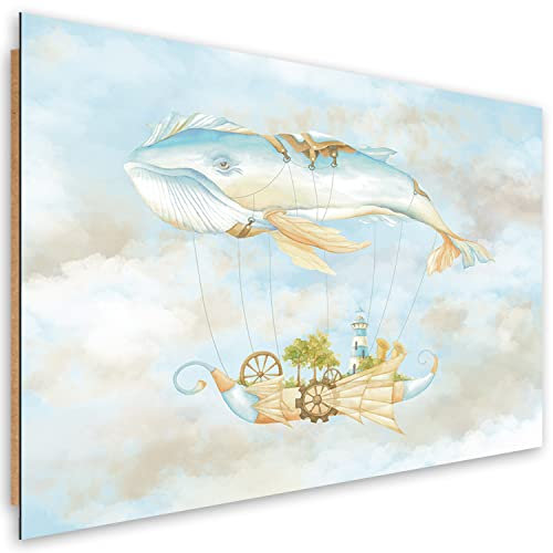 Feeby Deco Panel 120x80 cm Wal Himmel für Kinder 1 tlg Modern Bilder Wandbilder Dekopanel Kunstdruck Wand Bild Wanddeko Design Babyzimmer Kinderzimmer Wohnzimmer Tiere Luftballon Blau