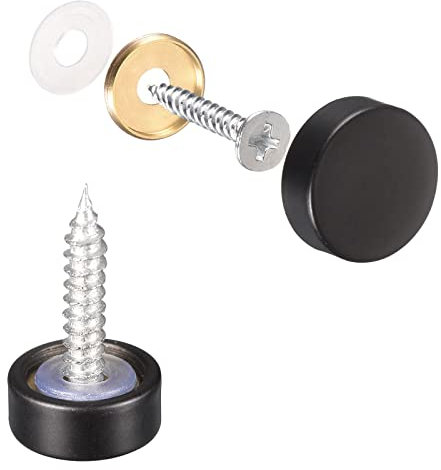 sourcing map Cache Vis Miroir, 12mm, 10Pcs Laiton Décoratif Capuchon Vis Couverture Clous Attaches pour Miroir Table Bain Plaque Penderie Verre Signes, Noir