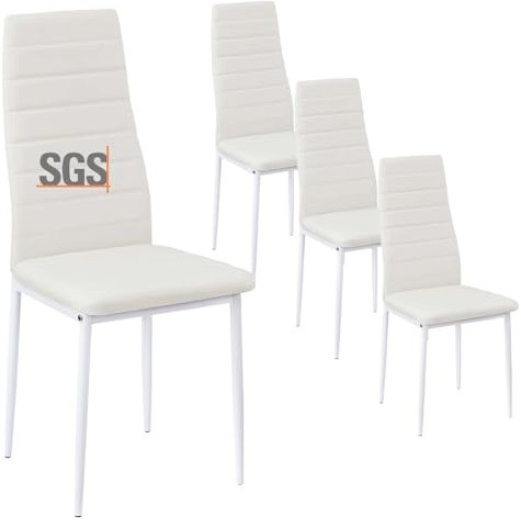 buybyroom Sillas de Comedor Juego de 4 Sillas de Metal para Cocina, Silla de Mesa de Comedor Asiento Cómodo y Tapizado, Blanco