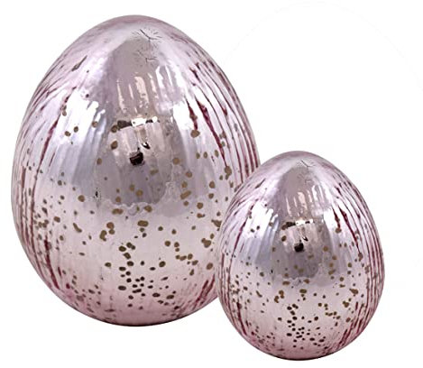 2er Set Glas Ei | Osterei antik-rosa | Osterdeko Ostern Frühling | 10-15 cm
