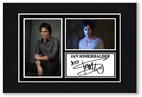 A4 Mounted Signed Ian Somerhalder - Vampire Diaries Damon Salvatore Photo Montage - With Pre Printed Autograph - Ready To Be Framed - Artwork, Wall Art World Cup 2022 Football Memorabilia