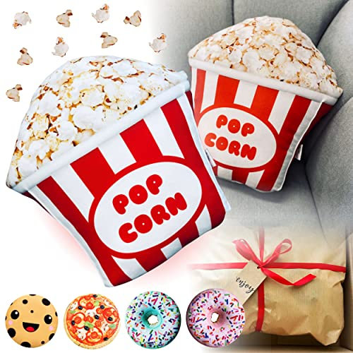 Fun Kissen | Donut XXL 45cm, Pop Corn, Pizza, Cookie Kissen mit GRATIS Geschenk Verpackt, sicheres Oeko TEX Kinderkissen Material, Kopfkissen für Kinder, dekoratives & lustiges Kissen (Pop Corn)