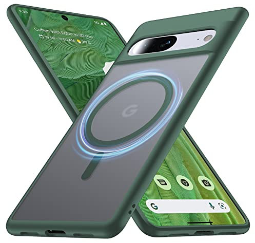 FNDMIL Magnetisch Series für Google Pixel 7 Hülle mit MagSafe [NO.1 Magnetisch][Anti-Fingerabdruck][Militärschutz Stoßfest] Translucent Matt Hart Rückteil Pixel 7 Handyhülle 5G Dünn Case 6.3'', Grün
