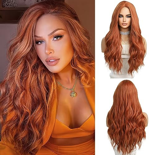 OUFEI Lang Gewellt Ingwer Perücken für Frauen Natürliche Synthetische Haare Hitzebeständig Perücken für Tägliche Party Cosplay Tragen