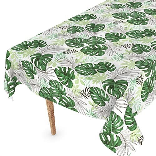 Wachstuchtischdecke Wachstischdecke Tischdecke abwaschbar Gartentischdecke Wachstuch Eckig rund oval 240 x 140cm Schnittkante Palmenblätter Grün