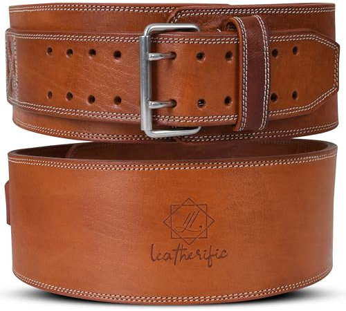 Leatherific Gewichthebergürtel aus echtem Leder, 8 mm dick, 10.2 cm breit, robust, gepolstert, Stahlschnalle, Lendenwirbelstütze (Größe XXL (passend für 114.3–127 cm), Pekannussbraun)
