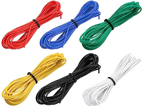 sourcing map 26 Gauge Silicone Wire 26AWG Electrical Wire Stranded Wire Flexible Tinned Copper Wire High Temp Hookup Wire 6 Color 3.0m/10ft for Car Model Electric Appliances 6pcs
