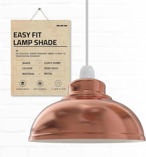 LEDSone Industrial Metal Rose Gold Ceiling Pendant Light Shades, 29cm Retro Vintage Style Curvy Dome Shaped Easy fit Lamp Shade for Pendant Ceiling Lights for Light Fixture Pub Cafe Restaurants