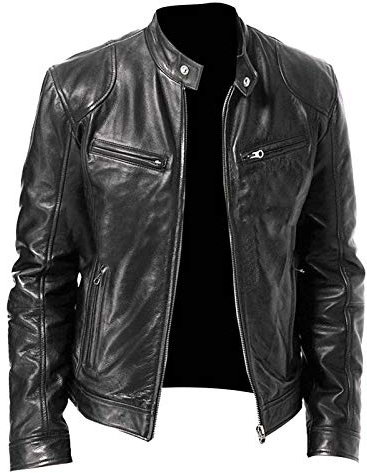 Men's Leather Biker Jacket - Vintage Leather Jacket Men Motorcycle - Stand Collar Distressed Leather Bomber Jacket Men(Black,4X-Large)
