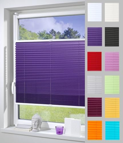 DécoProfi Plissee ohne Bohren Violett 45cm x 130cm (max. Gesamthöhe Fensterflügel) I Verspannte Plissees nach Maß mit Klemmträger/Klemmfix I Blickdichte Innenrahmen-Plissees zum Klemmen