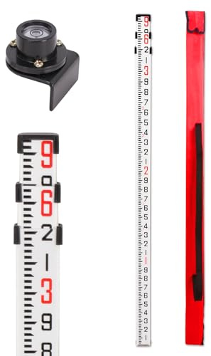 Teleskop-Nivellierstange aus Aluminium, 2,4 m, 3 Abschnitte, mit Wasserwaage, Nivellierstange für Bau, Vermessung und Nivellieranwendungen (2,7 m x 2,7 m)