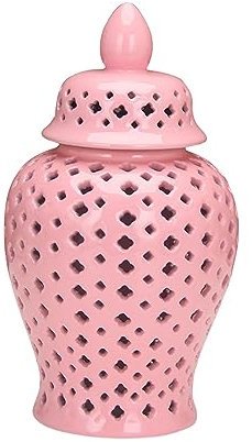 Baoblaze Ginger Jar with Lid Universal Jar Handicraft Storage Decoration Home Decor (Pink 15x28cm)