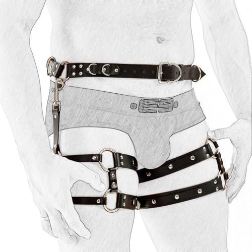 SUPKTHDY Herren Punk Bein Leder Geschirr Gothic Strumpfband Gürtel Leder Caged Oberschenkel Holster Harness Fetisch Gay Unterwäsche Herren Sexy Sklave Clubwear Beine Bondage Kostüme