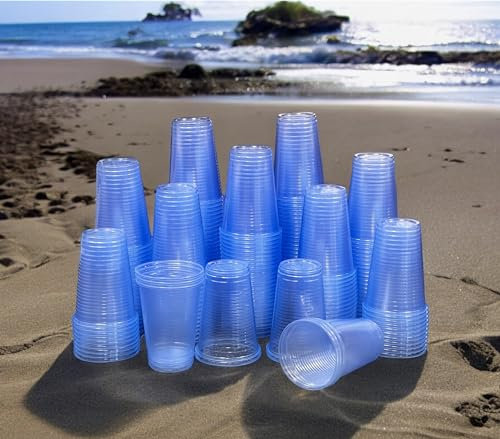 HOT BARGAINS, 1000 X 7oz Sky Blue Plastic Cups Reusable Water Coolers Drinking & Vending Disposables Cups Sealed Pack (1000, 7oz)