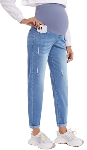 Poshglam Jean de maternité pour Femme recouvrant Le Ventre, Confortable et Extensible, Pantalon de Grossesse, S-XXL, Taille L