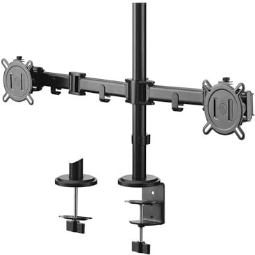 One For All Universal-Doppelmonitorarm für 13-32 Zoll – VESA 75/100 mm – Höhenverstellung – Neigen (90°), Schwenken (180°) und Drehen (360°) – Max. Gewicht – 8 kg pro Bildschirm – Schwarz (DM2210)