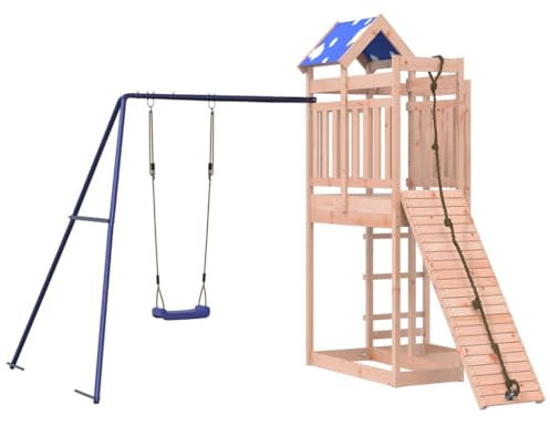 vidaXL Play Tower, Climbing Frame with Climbing Wall, Rope Swing, Children's Climbing Tower Play Accessories for Garden, Wooden Playground Playhouse, Solid Wood Douglas Fir